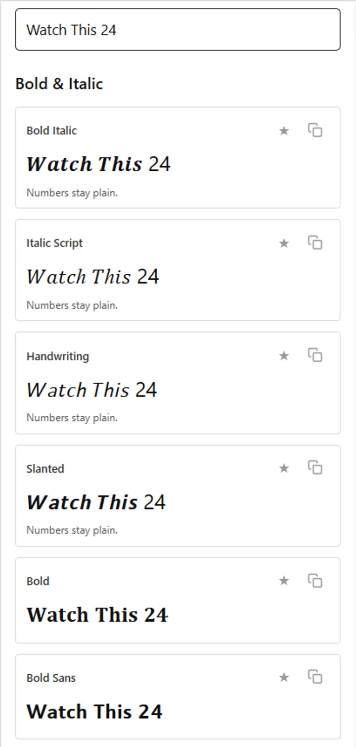 Redmi A2 phone showing Watch This 24 in all six bold and italic styles with no empty boxes