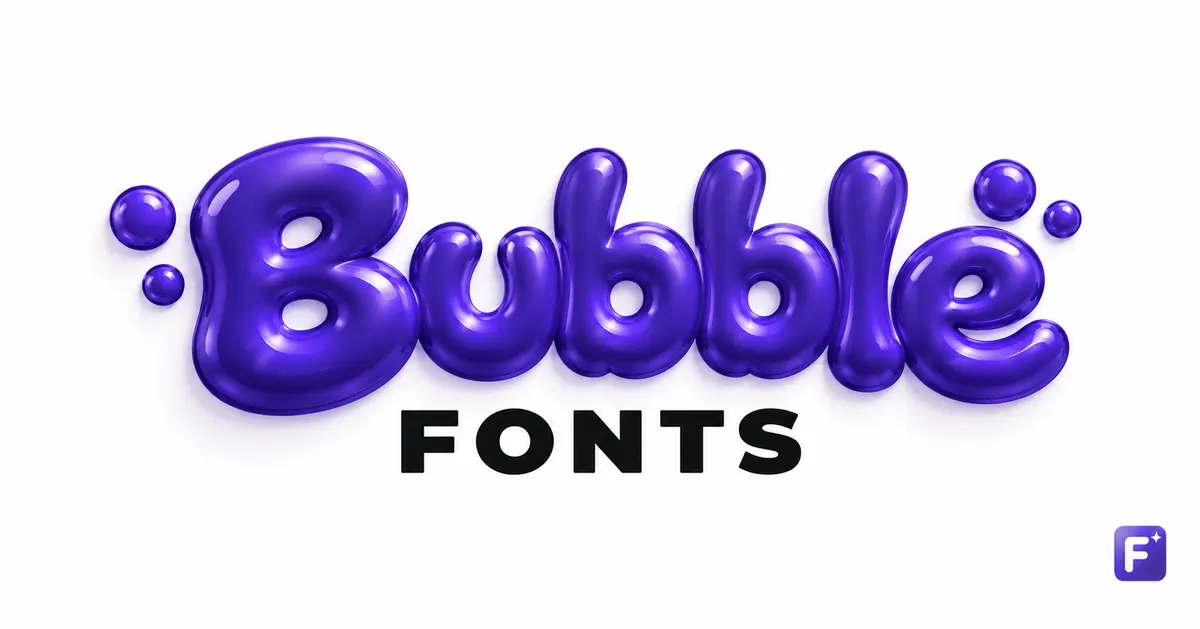 Purple rounded Bubble Fonts lettering with the Fonti mark on a white background.