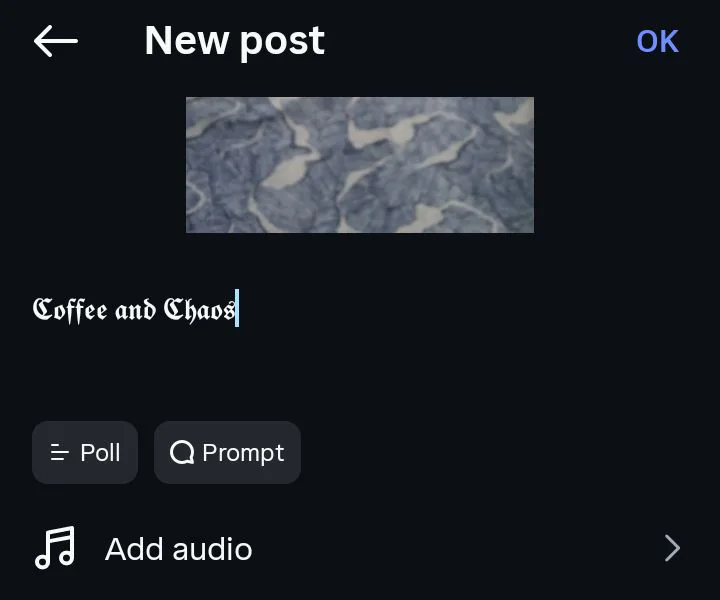 The Instagram caption box on a new post showing styled text pasted and rendering correctly