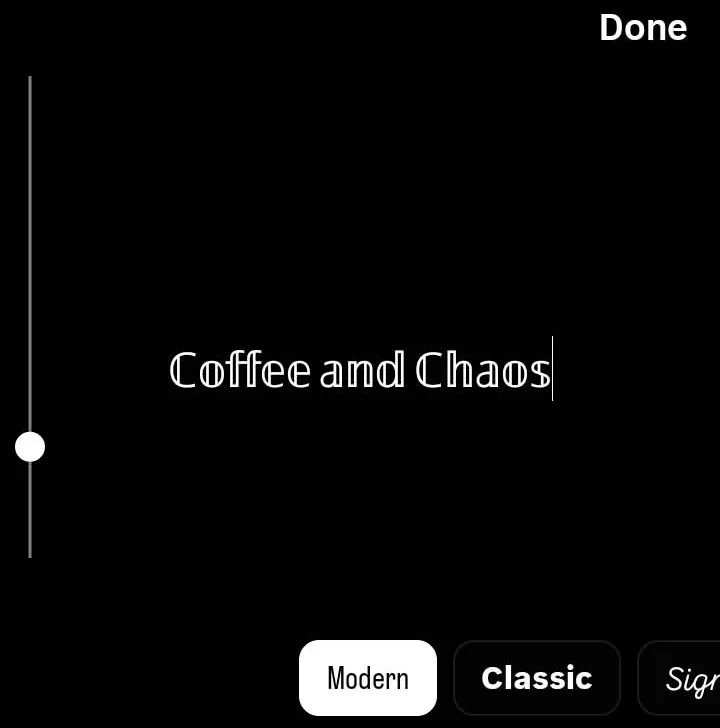 The Instagram Story text tool on a Redmi A2+ showing the named font chips beside styled text