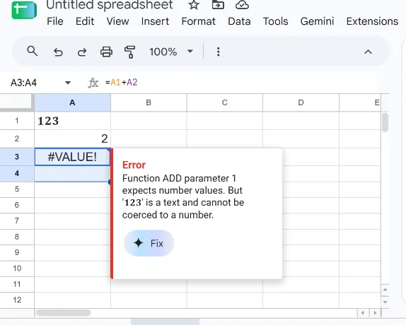 Google Sheets showing a value error and the message that the parameter expects number values but the value is a text and cannot be coerced to a number