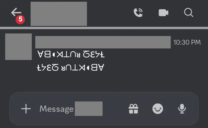 A sent Discord message showing both flipped text modes without empty boxes